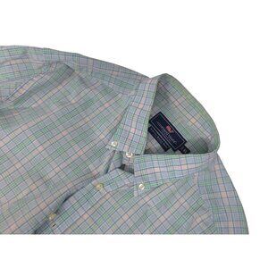 Vineyard Vines XL Men's Slim Fit Whale Shirt Lone Sleeve Blue Green Button Down